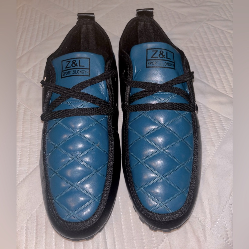 Zilong Men's Blue Quilted Loafers W/ Black, White & Silver Accents Size 10 NWOT
